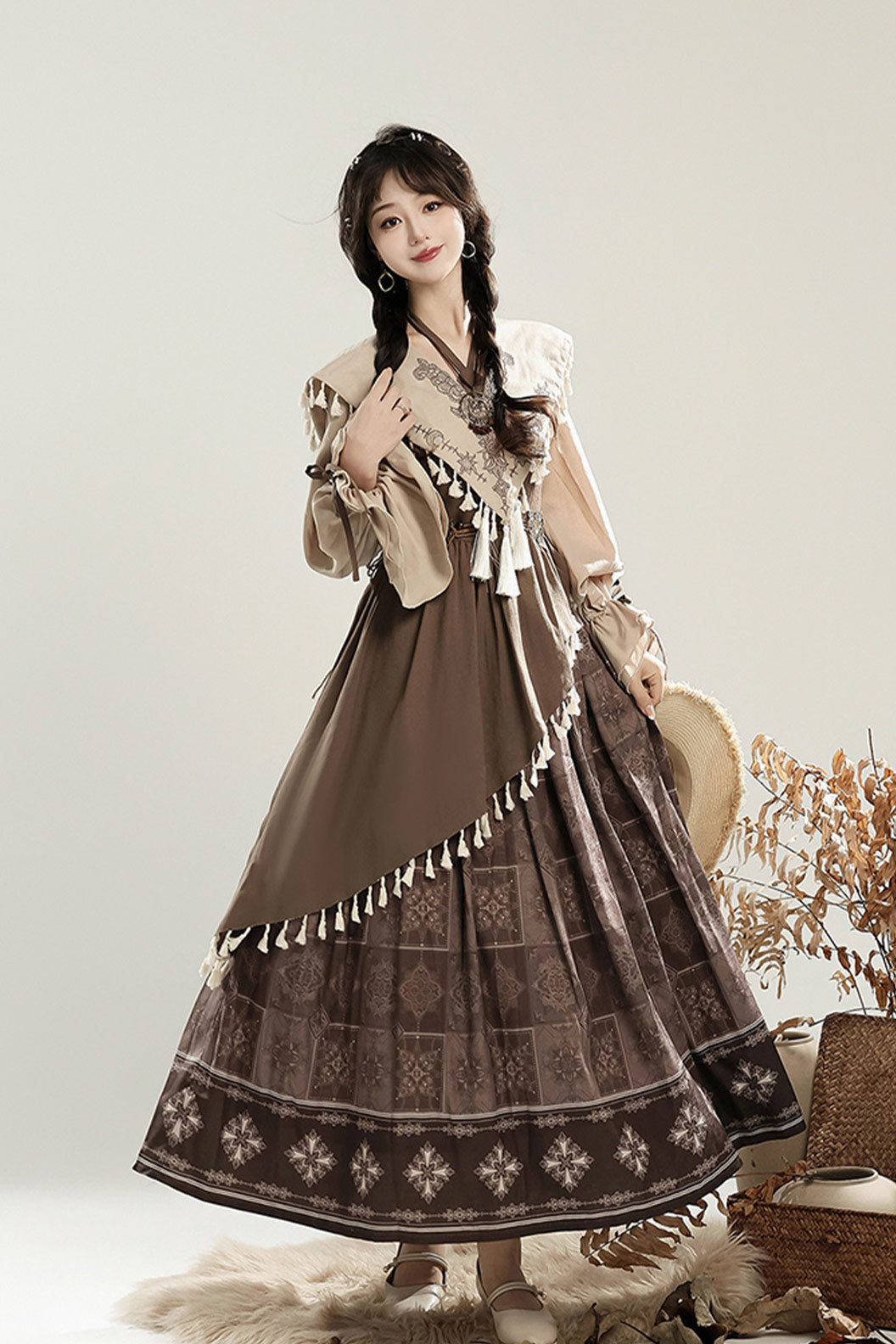 Modern Hanfu clothing New Chinese Style Guofeng Autumn Set Brown Hanfu dress - yueya 月芽