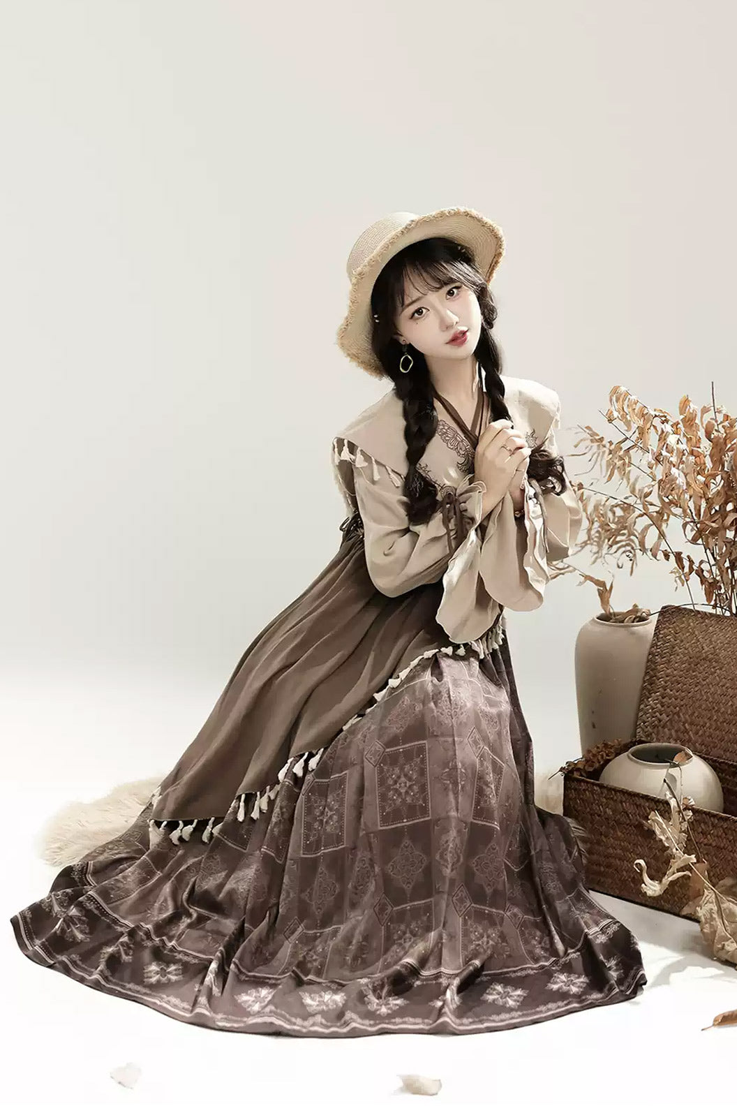 Modern Hanfu clothing New Chinese Style Guofeng Autumn Set Brown Hanfu dress - yueya 月芽