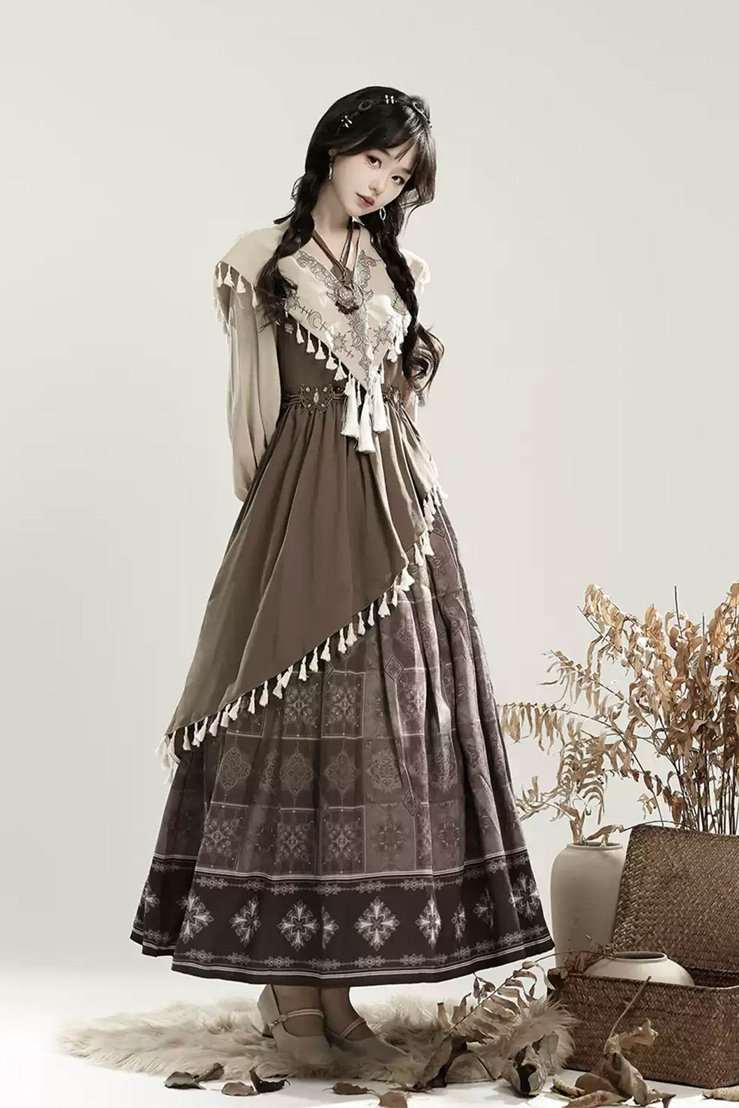 Modern Hanfu clothing New Chinese Style Guofeng Autumn Set Brown Hanfu dress - yueya 月芽