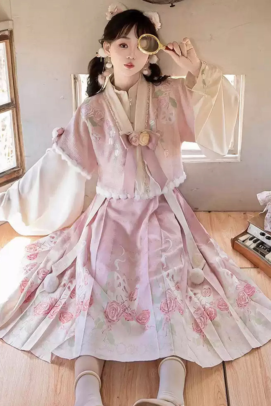 Modern Hanfu clothing New Chinese Style Ma Mian Skirt Daily Set Pink Hanfu dress - meigui 玫瑰