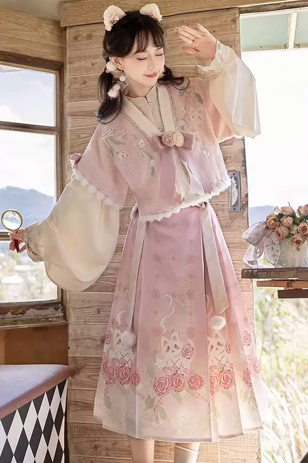 Modern Hanfu clothing New Chinese Style Ma Mian Skirt Daily Set Pink Hanfu dress - meigui 玫瑰