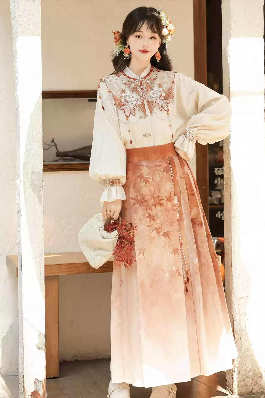 Modern Hanfu clothing New Chinese Style Sanjian Skirt Autumn Outfit Hanfu dress - fengye 枫叶