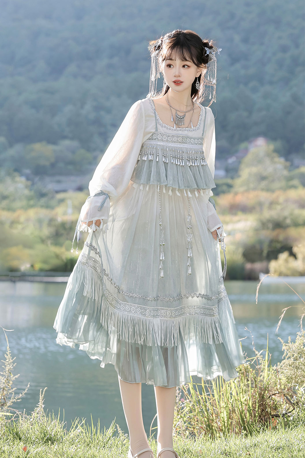 Modern Hanfu Clothing Traditional Chinese Outfit  Blue Hanfu Dress - linyao 霖谣