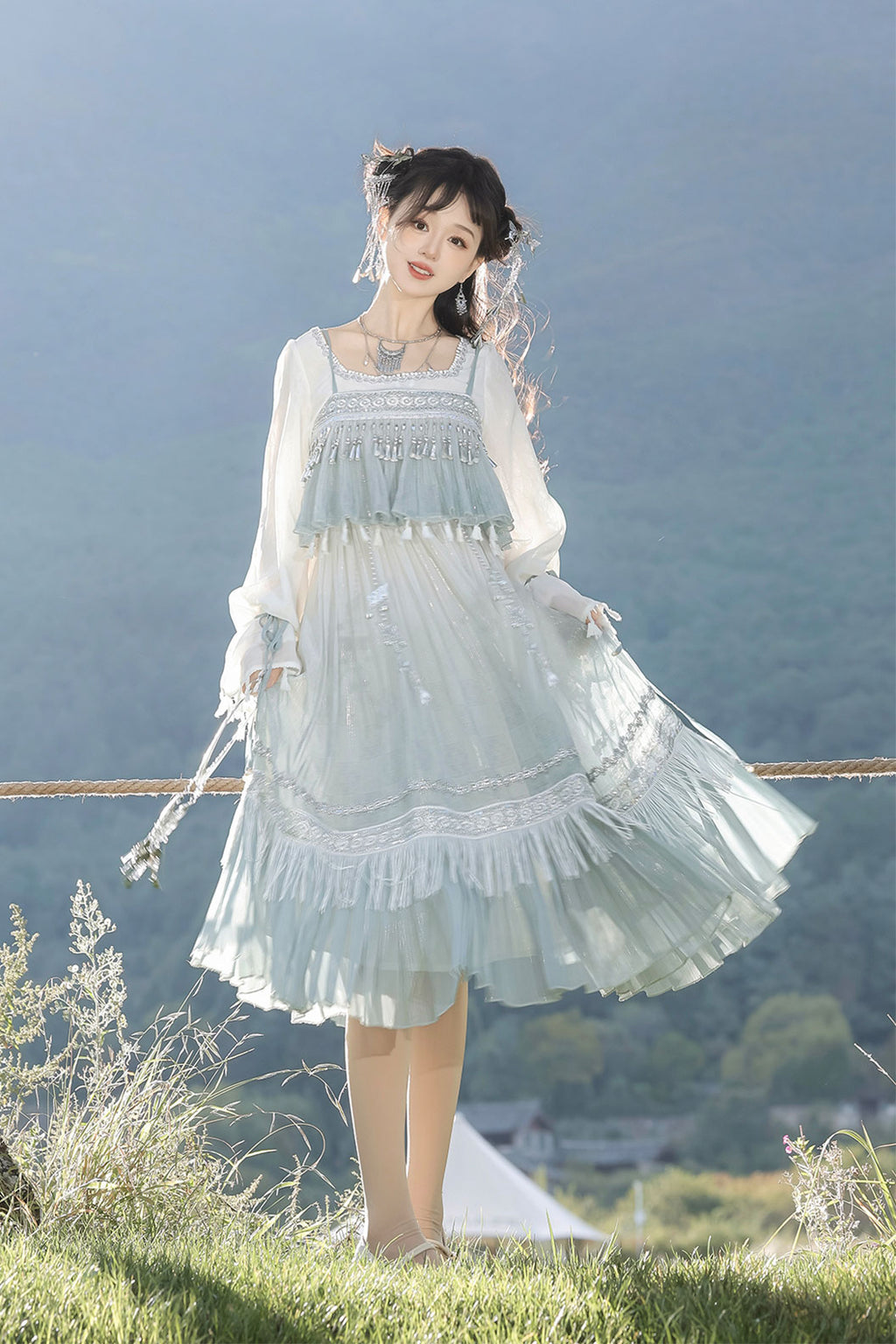Modern Hanfu Clothing Traditional Chinese Outfit  Blue Hanfu Dress - linyao 霖谣