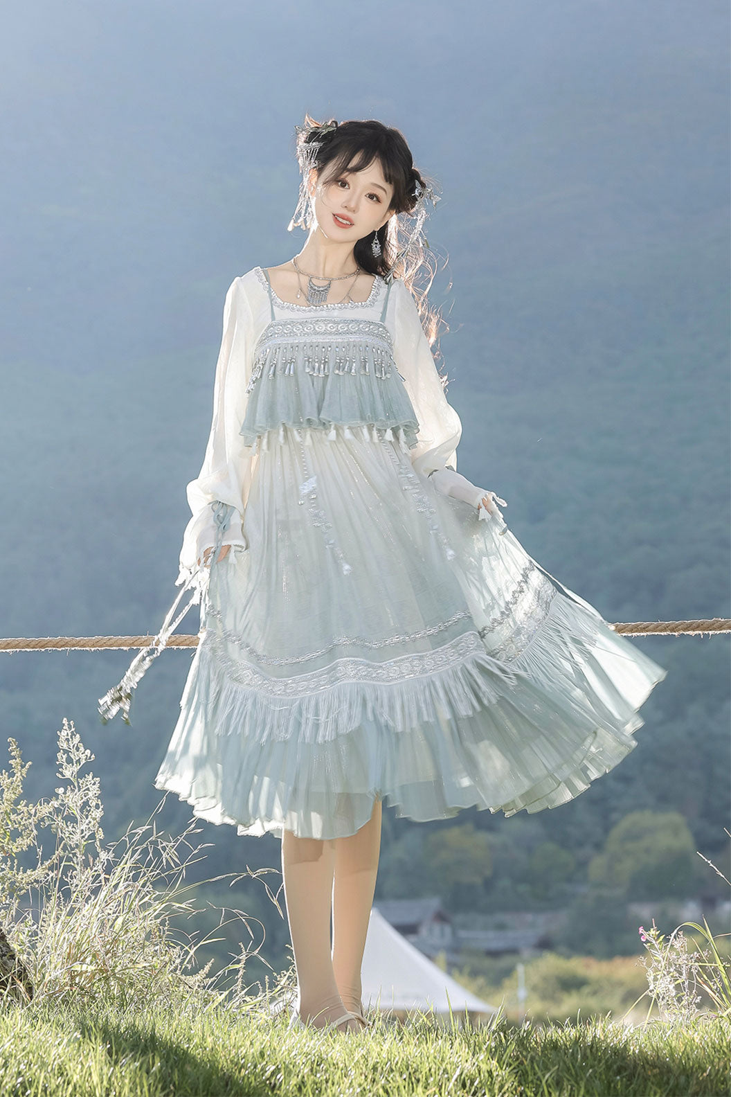 Modern Hanfu Clothing Traditional Chinese Outfit  Blue Hanfu Dress - linyao 霖谣