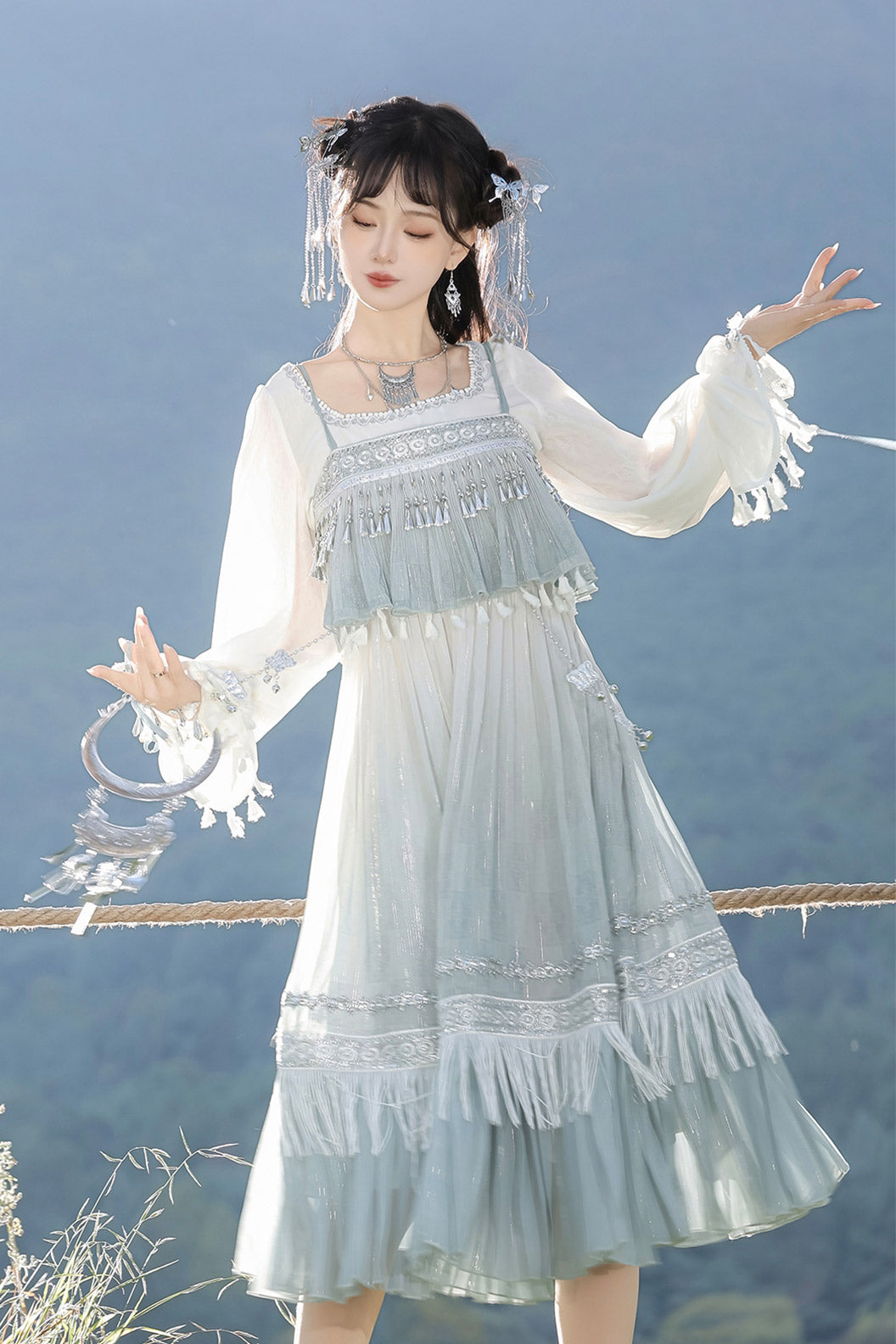 Modern Hanfu Clothing Traditional Chinese Outfit  Blue Hanfu Dress - linyao 霖谣