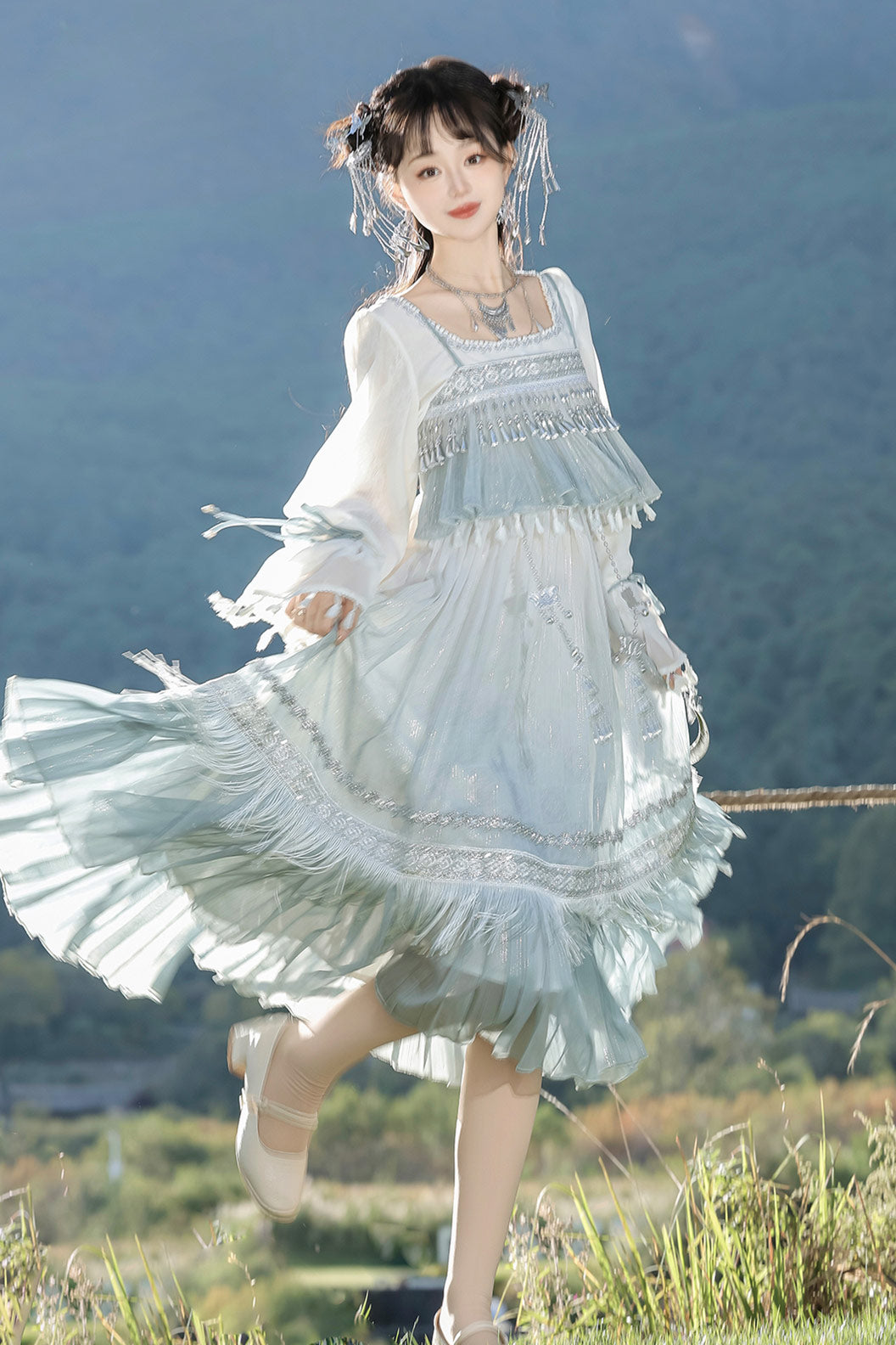 Modern Hanfu Clothing Traditional Chinese Outfit  Blue Hanfu Dress - linyao 霖谣