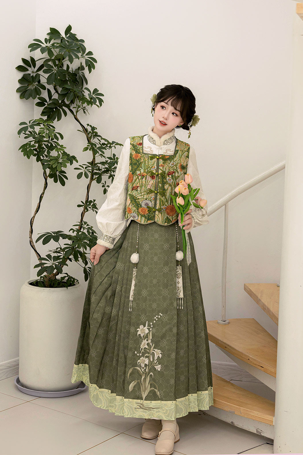 Modern Hanfu Green Hanfu Dress Vintage Mamian Skirt New Chinese Style Outfit - wanliu 菀柳
