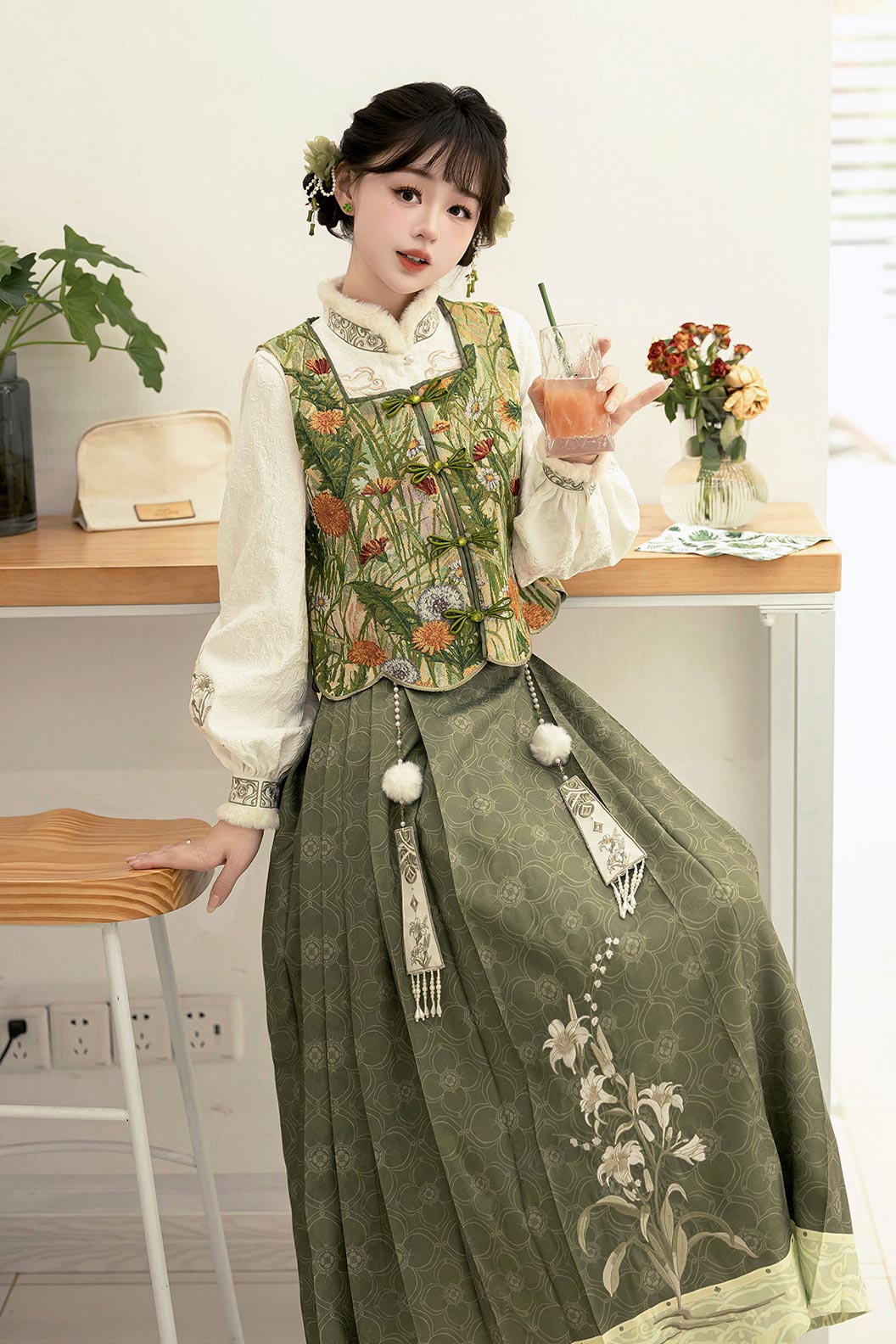 Modern Hanfu Green Hanfu Dress Vintage Mamian Skirt New Chinese Style Outfit - wanliu 菀柳