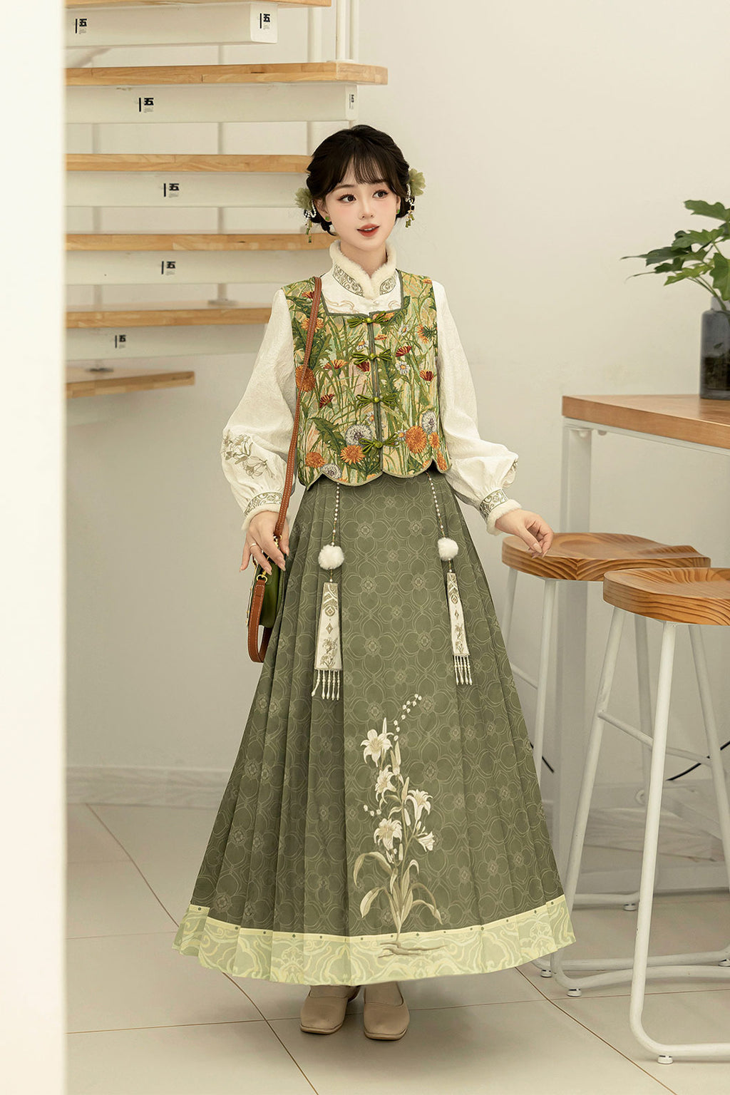 Modern Hanfu Green Hanfu Dress Vintage Mamian Skirt New Chinese Style Outfit - wanliu 菀柳