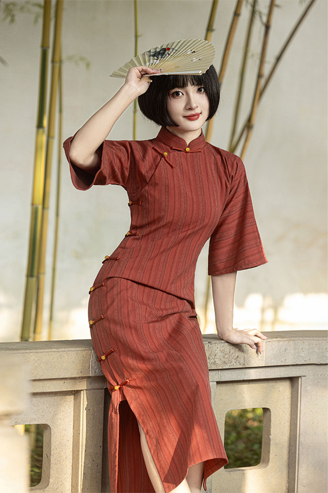 Modern Hanfu Red Qipao Dress in New Chinese Style - qingqiuyouxin 清秋有信