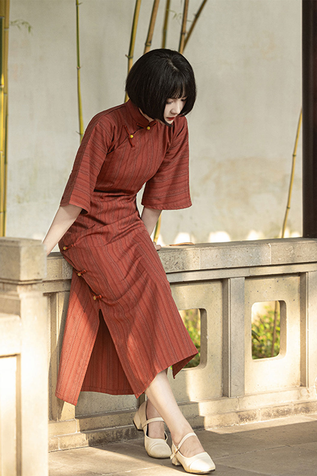 Modern Hanfu Red Qipao Dress in New Chinese Style - qingqiuyouxin 清秋有信