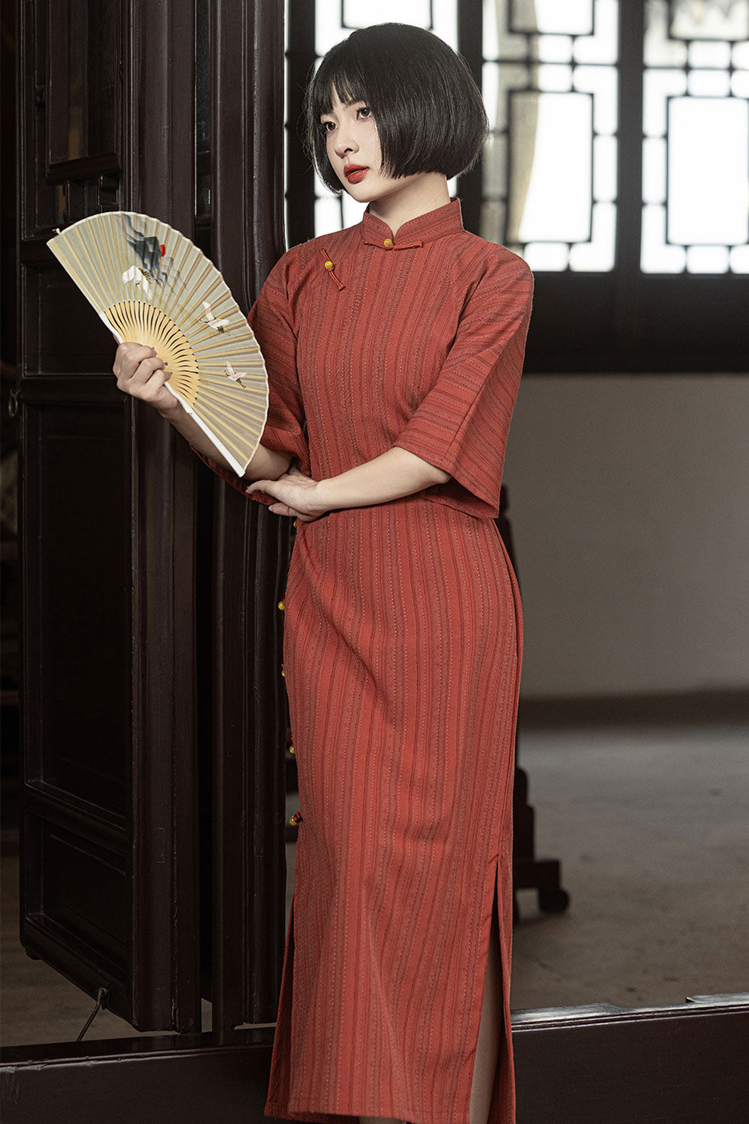 Modern Hanfu Red Qipao Dress in New Chinese Style - qingqiuyouxin 清秋有信