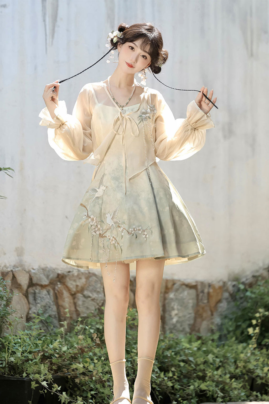 Modern Hanfu with Green Hanfu DressOuter Cloak in Chinese Traditional Style - yueguang 月光