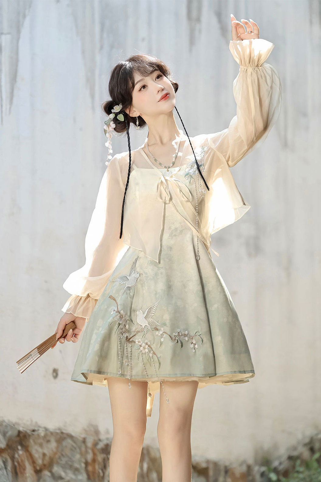 Modern Hanfu with Green Hanfu DressOuter Cloak in Chinese Traditional Style - yueguang 月光