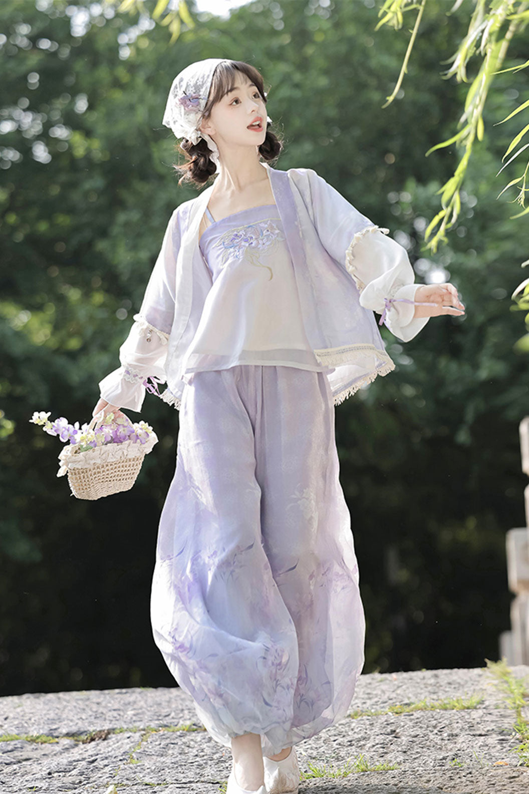 Modern Hanfu with Purple Lantern Pants for Daily Commute - zilingzhou 紫菱舟