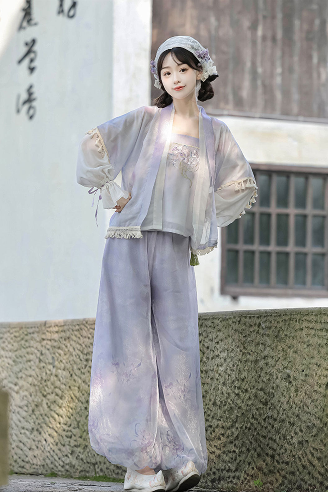 Modern Hanfu with Purple Lantern Pants for Daily Commute - zilingzhou 紫菱舟