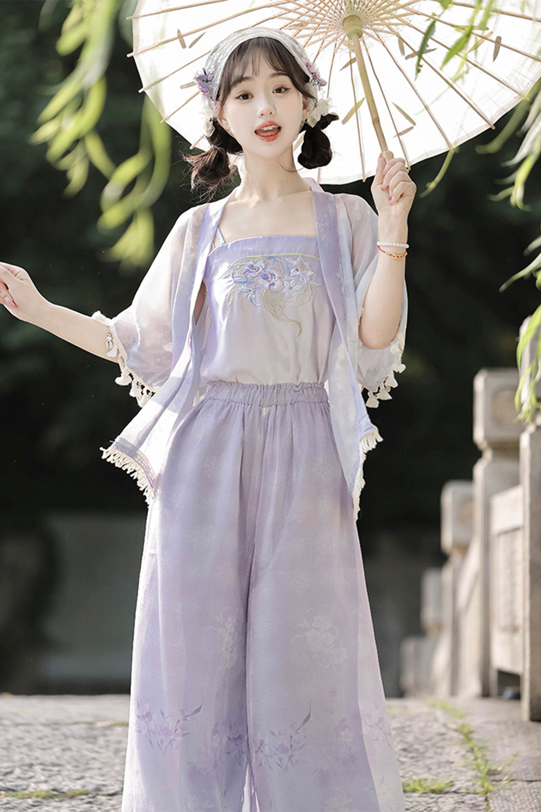 Modern Hanfu with Purple Lantern Pants for Daily Commute - zilingzhou 紫菱舟