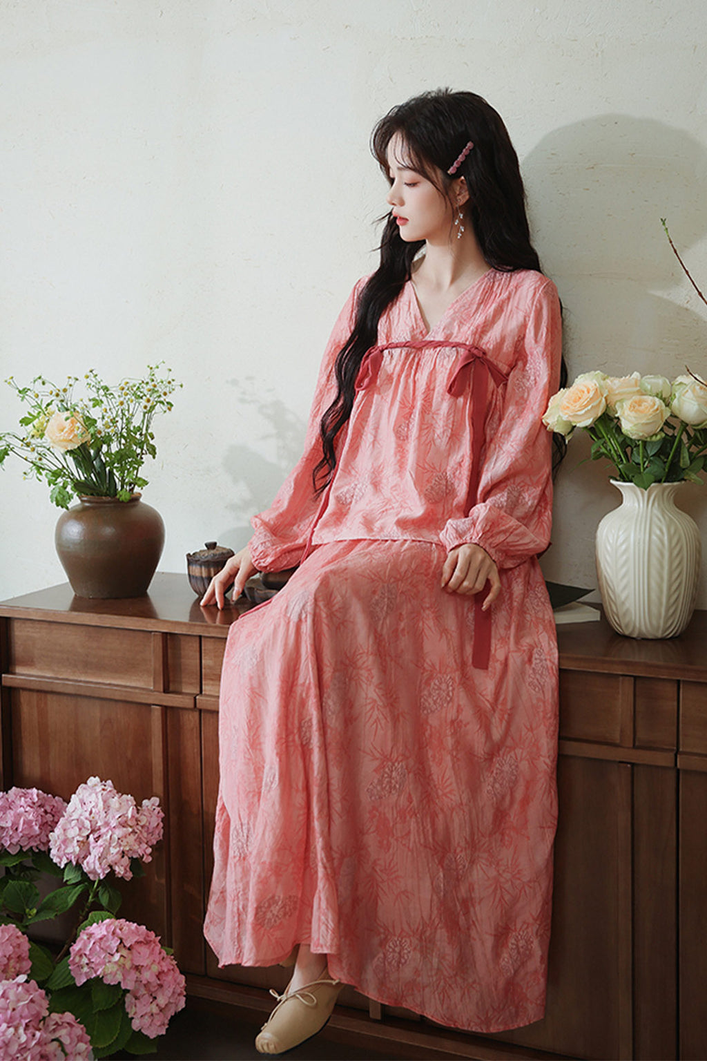 Pink Floral Hanfu Daily Casual Dress - chunriying 春日樱