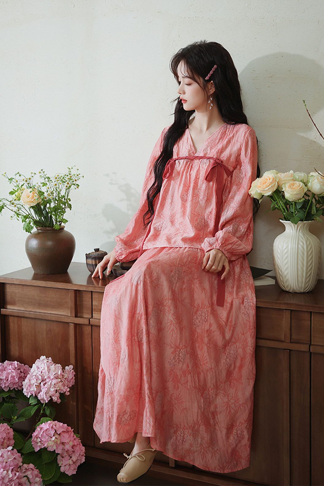 Pink Floral Hanfu Daily Casual Dress - chunriying 春日樱