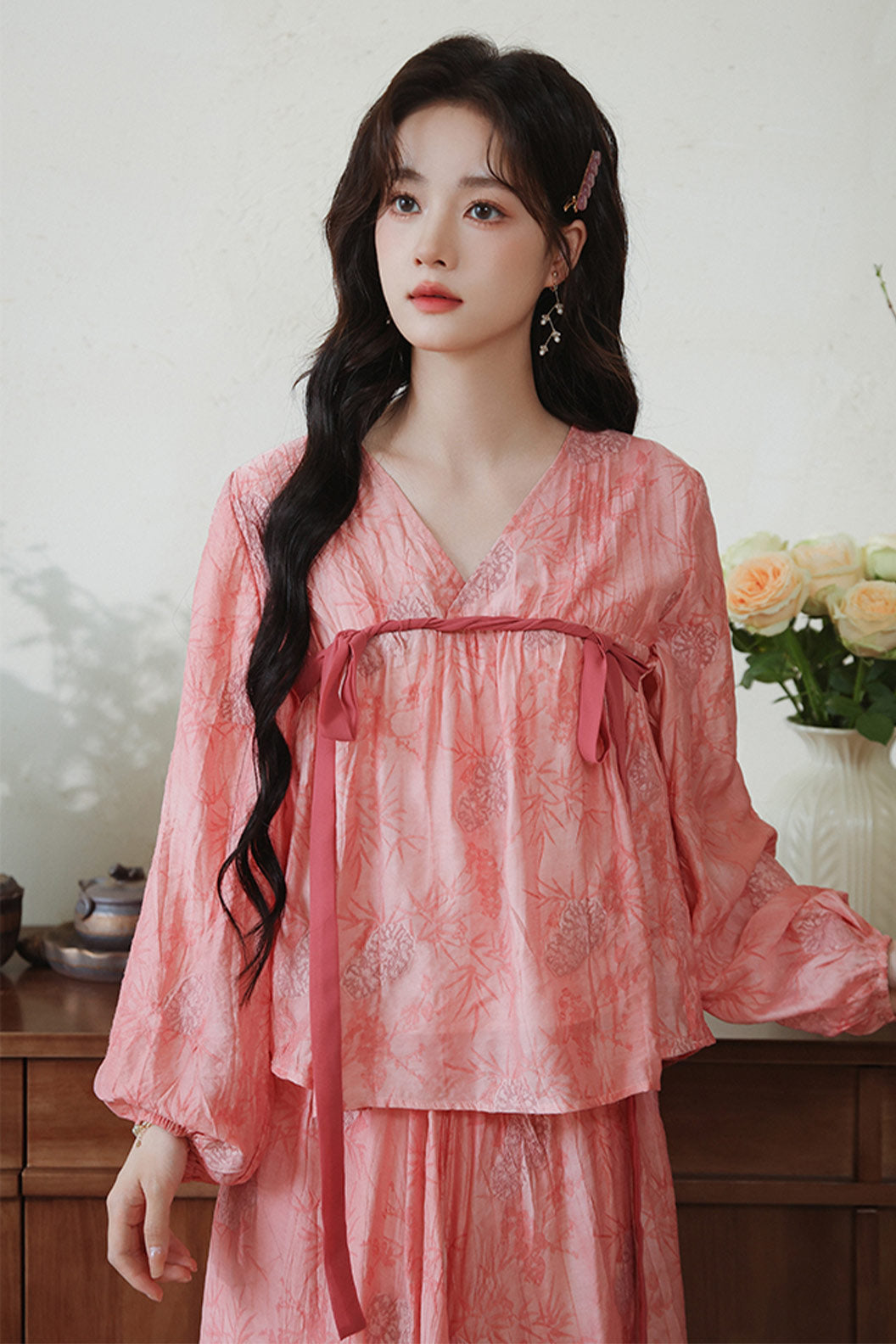 Pink Floral Hanfu Daily Casual Dress - chunriying 春日樱