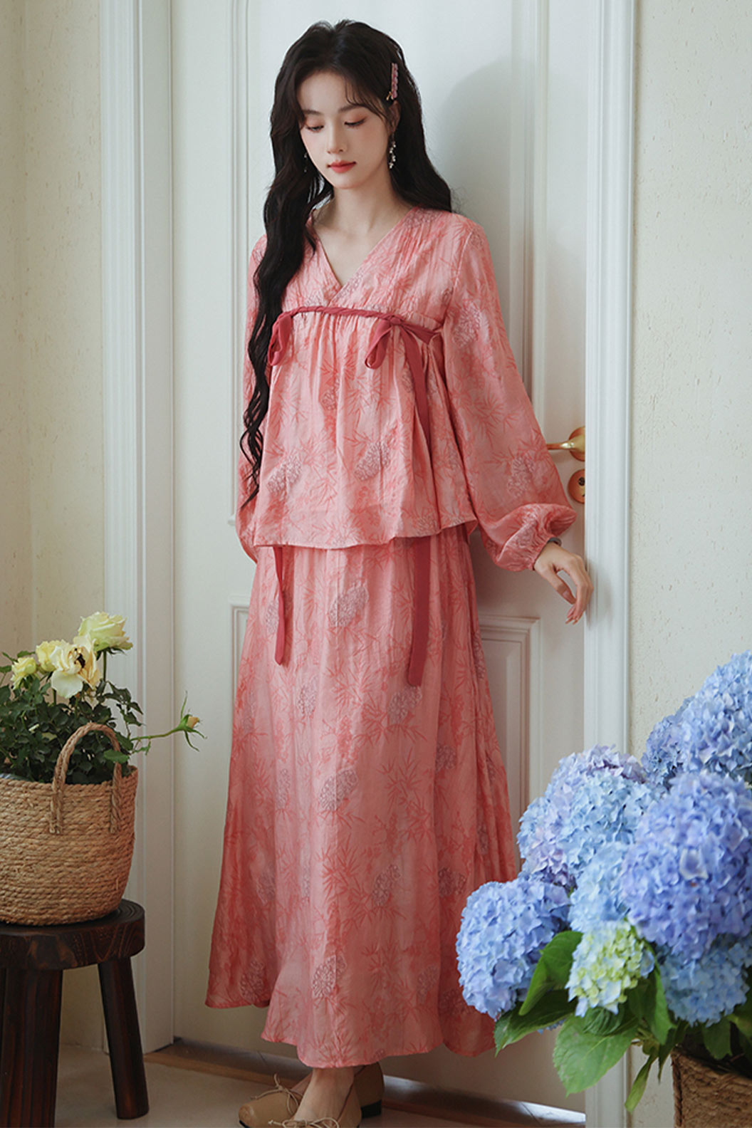 Pink Floral Hanfu Daily Casual Dress - chunriying 春日樱