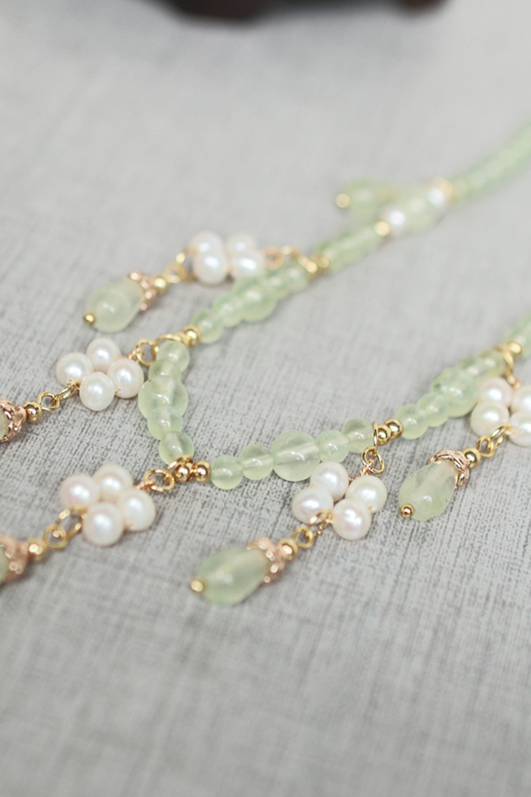 Prehnite Teardrop Pearl Tassel Chinese Style Necklace