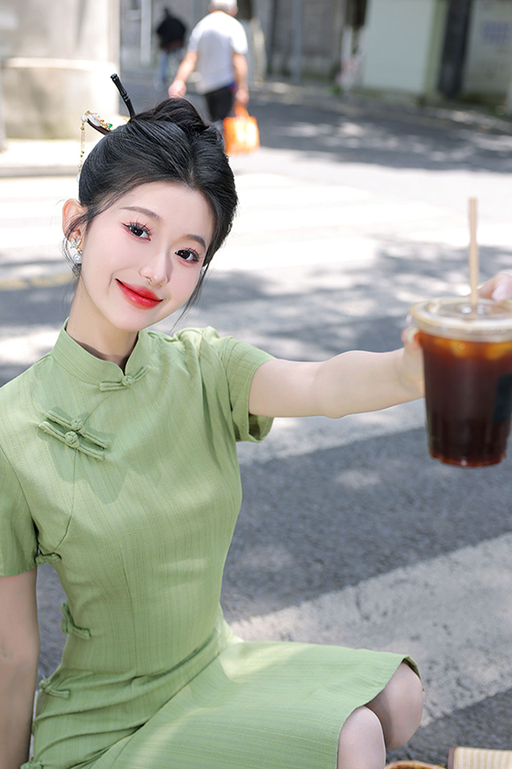 Cheongsam Qipao 1930s Cotton Linen Daily Green Qipao - juelei  蕨类
