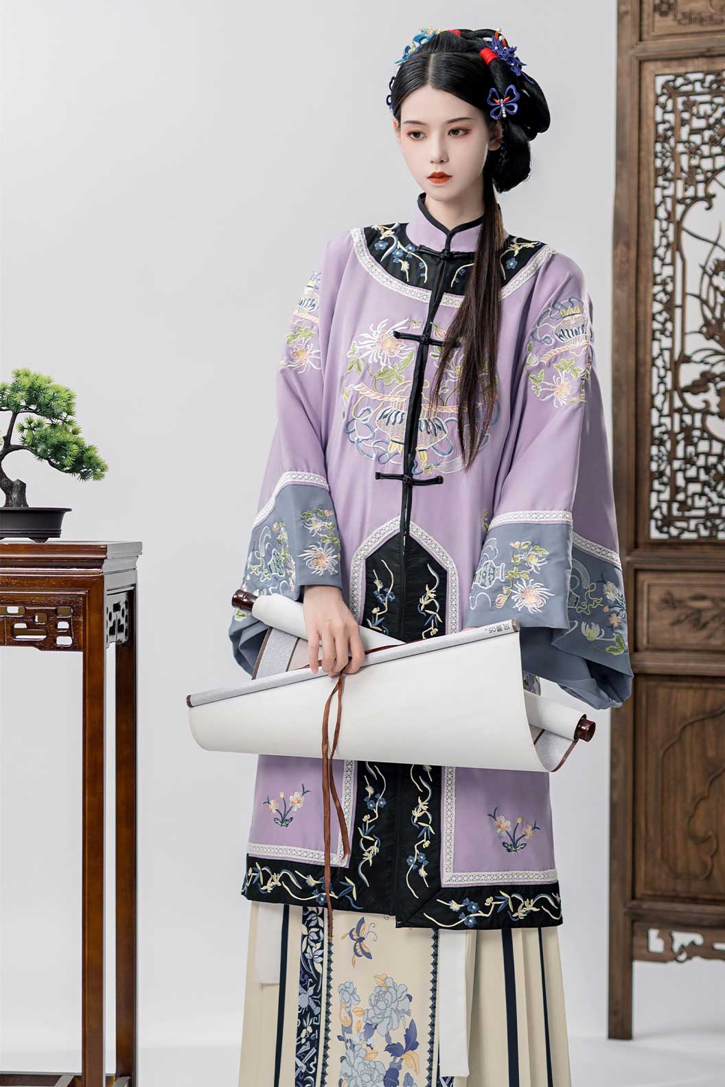 Qing dynasty hanfu mamian skirt hanfu dress with straight-front opening - xiuyanfa 绣烟笺