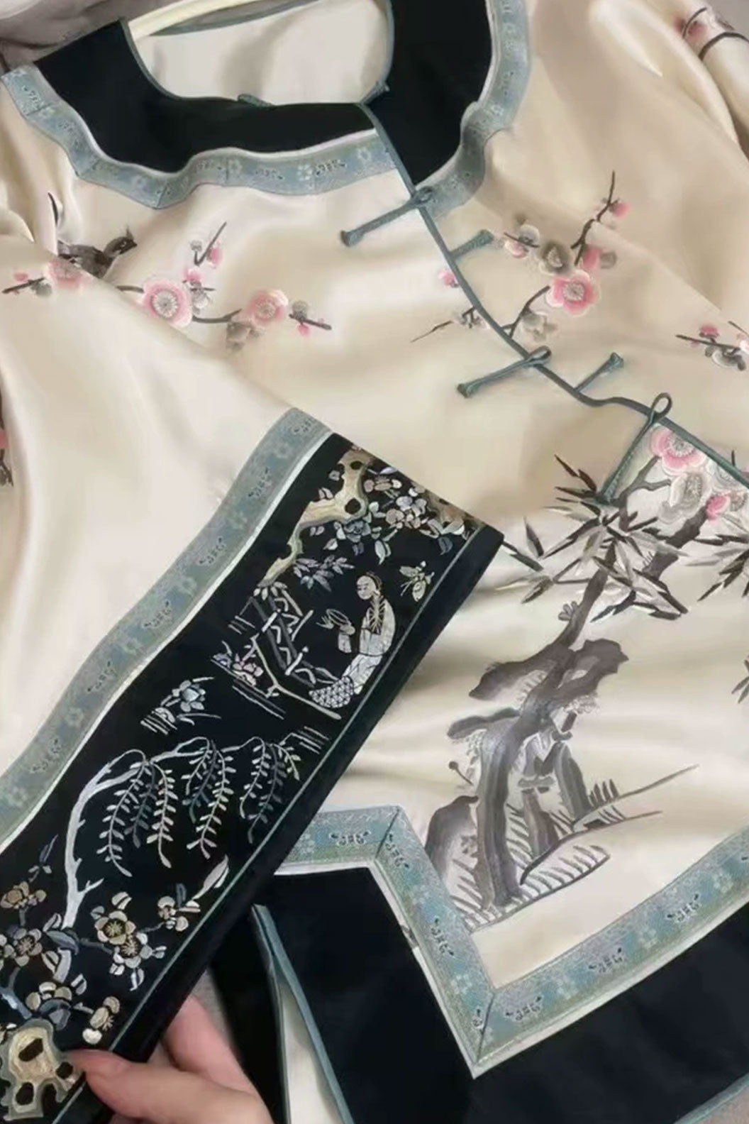 Qing dynasty hanfu modern chinese style dress withWide-sleeved straight-fron - yingxueyin 映雪吟