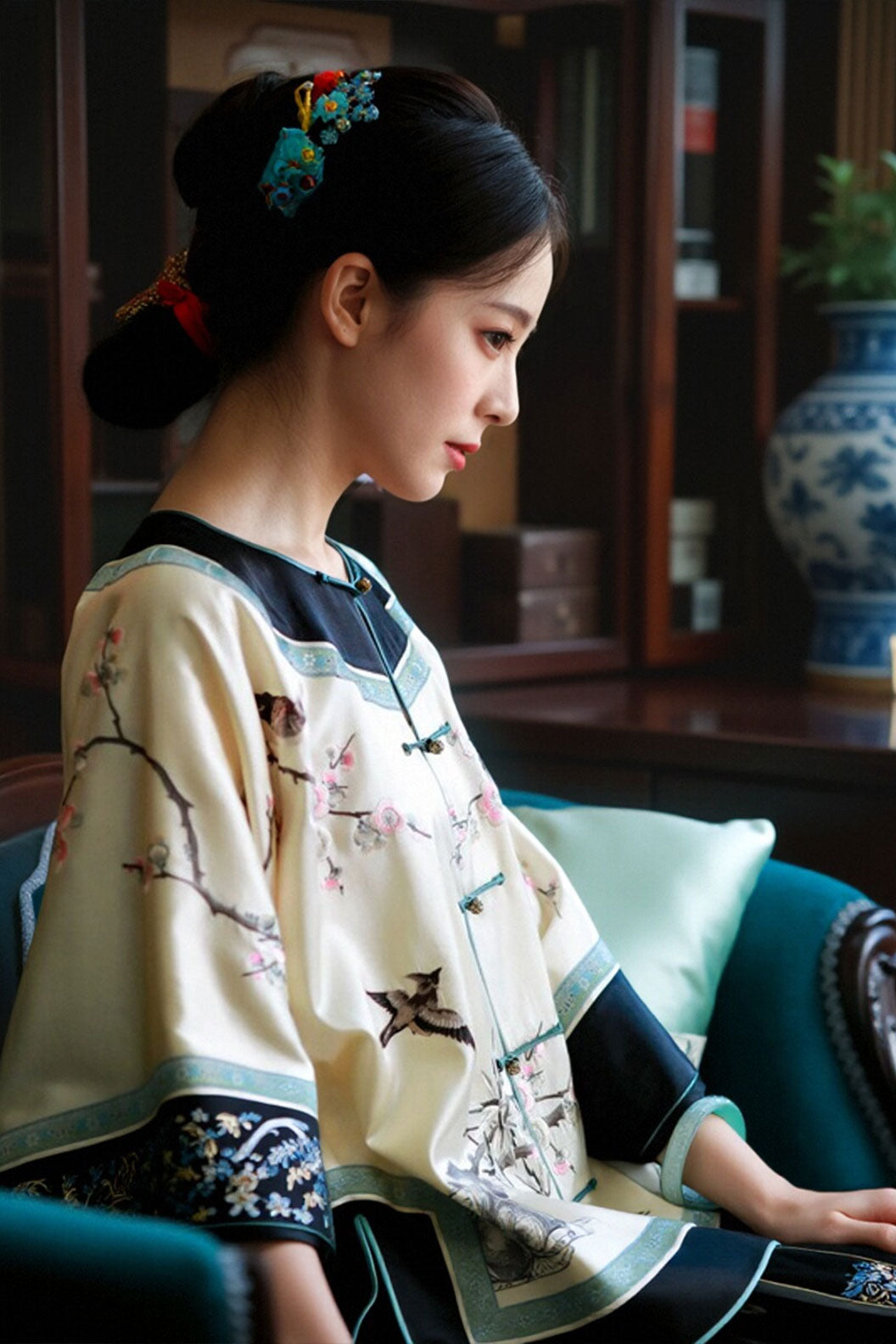 Qing dynasty hanfu modern chinese style dress withWide-sleeved straight-fron - yingxueyin 映雪吟