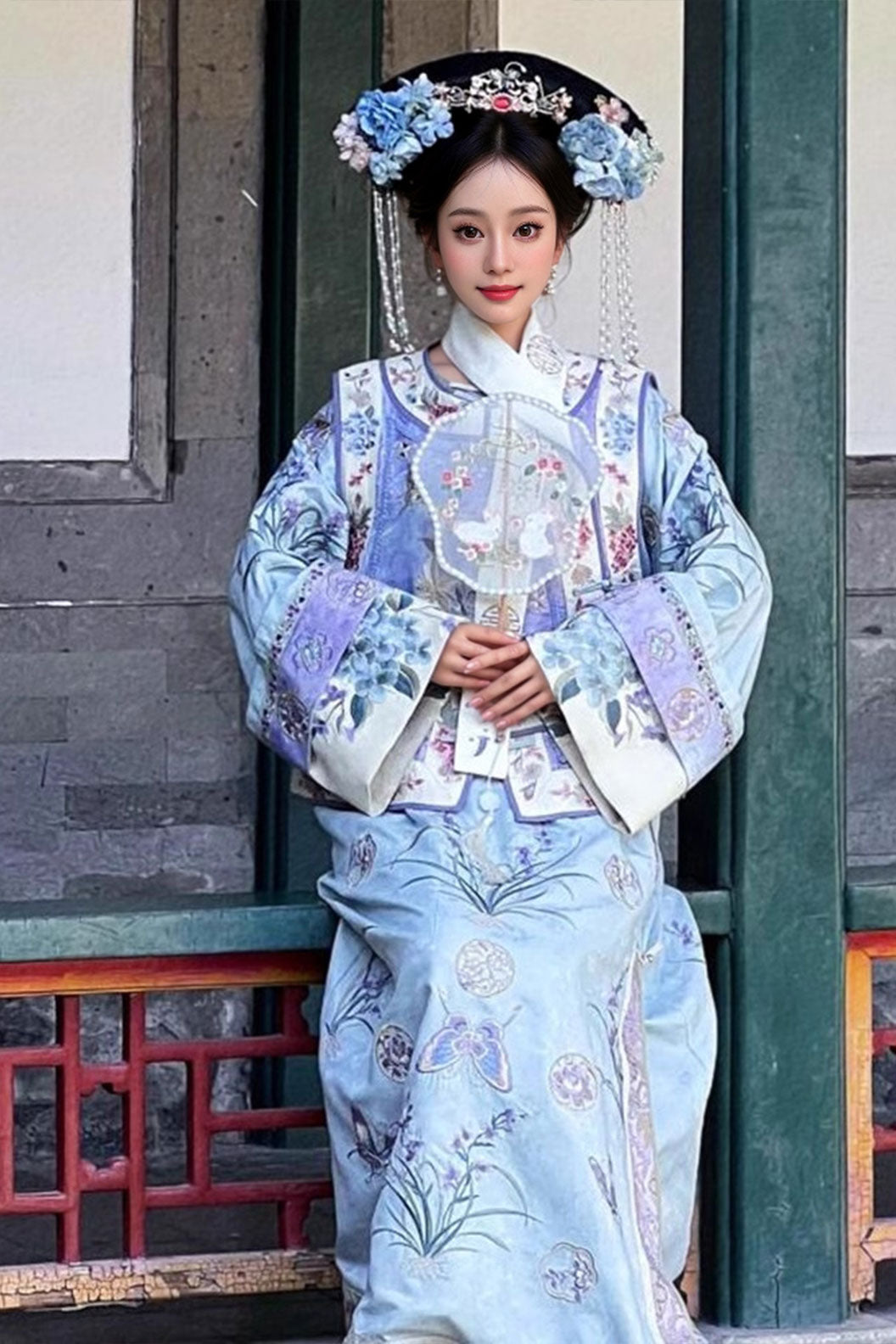 Qing dynasty hanfu purple hanfu dress  with waistcoat and mantle - biluogege 碧落格格