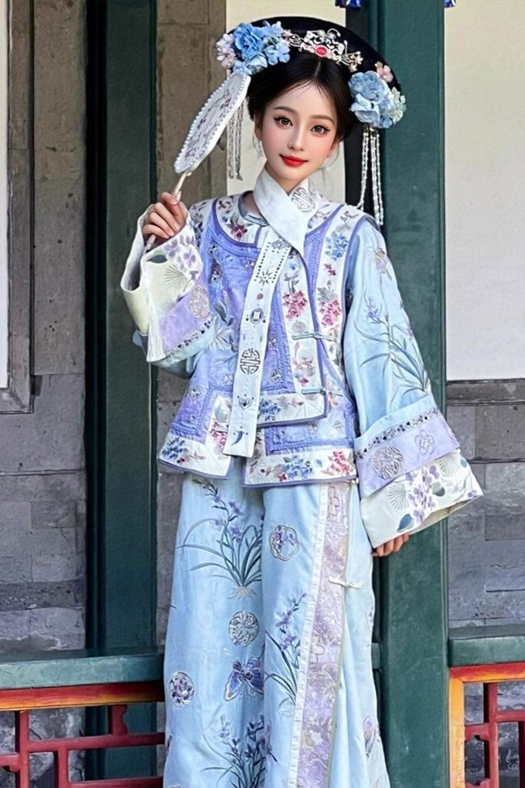 Qing dynasty hanfu purple hanfu dress  with waistcoat and mantle - biluogege 碧落格格