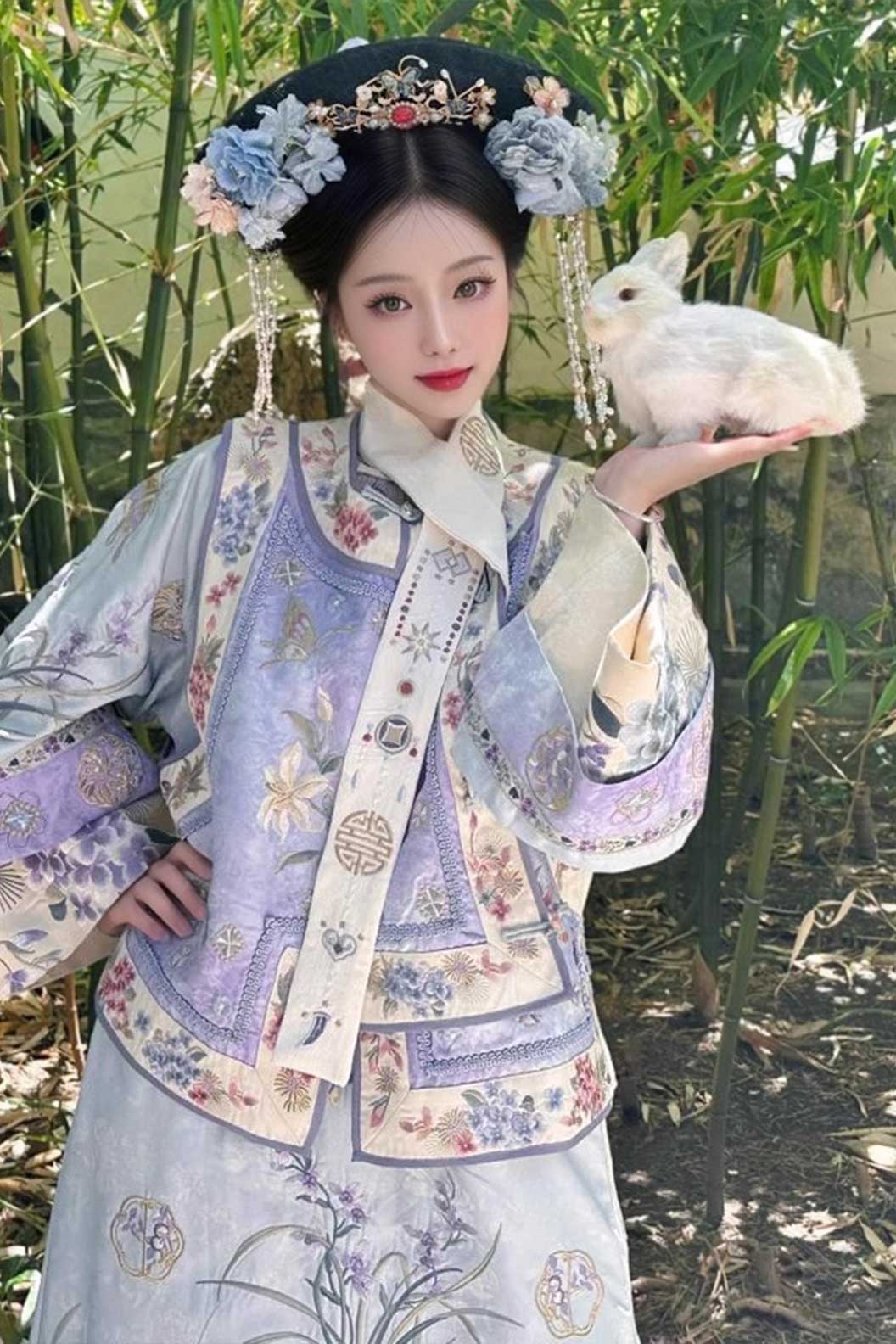 Qing dynasty hanfu purple hanfu dress  with waistcoat and mantle - biluogege 碧落格格