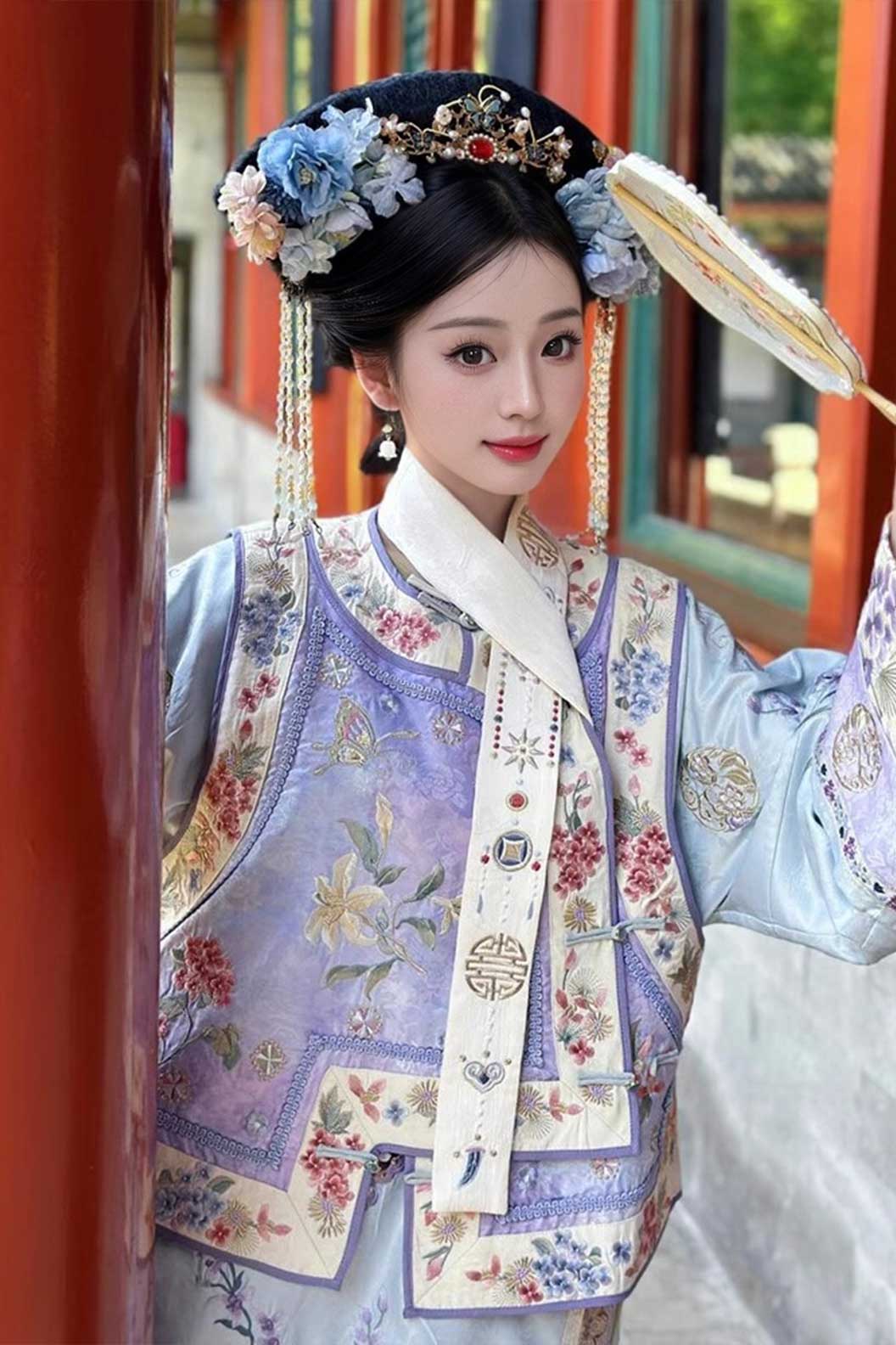 Qing dynasty hanfu purple hanfu dress  with waistcoat and mantle - biluogege 碧落格格