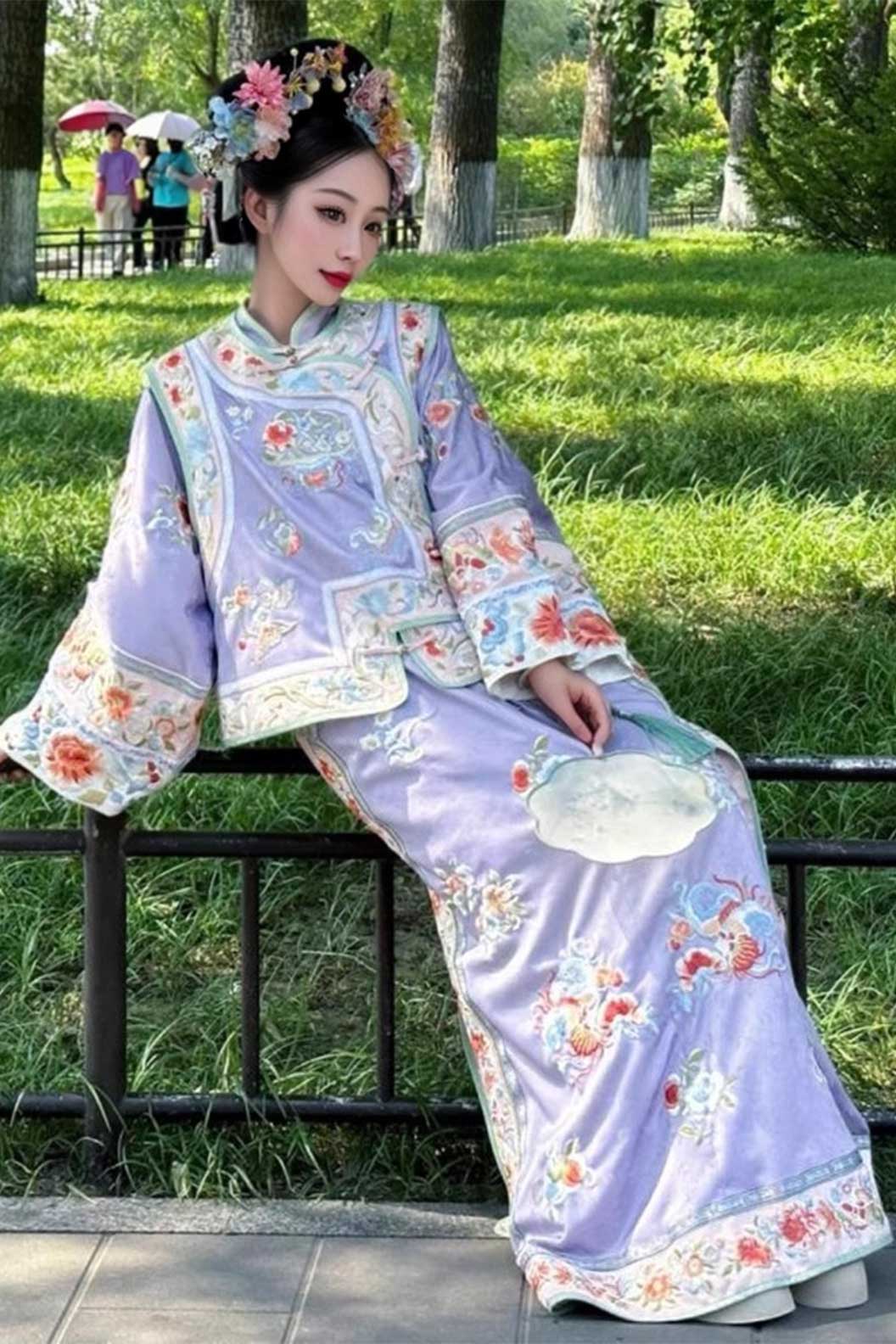 Qing dynasty hanfu purple hanfu dress  with waistcoat and mantle - biluogege 碧落格格