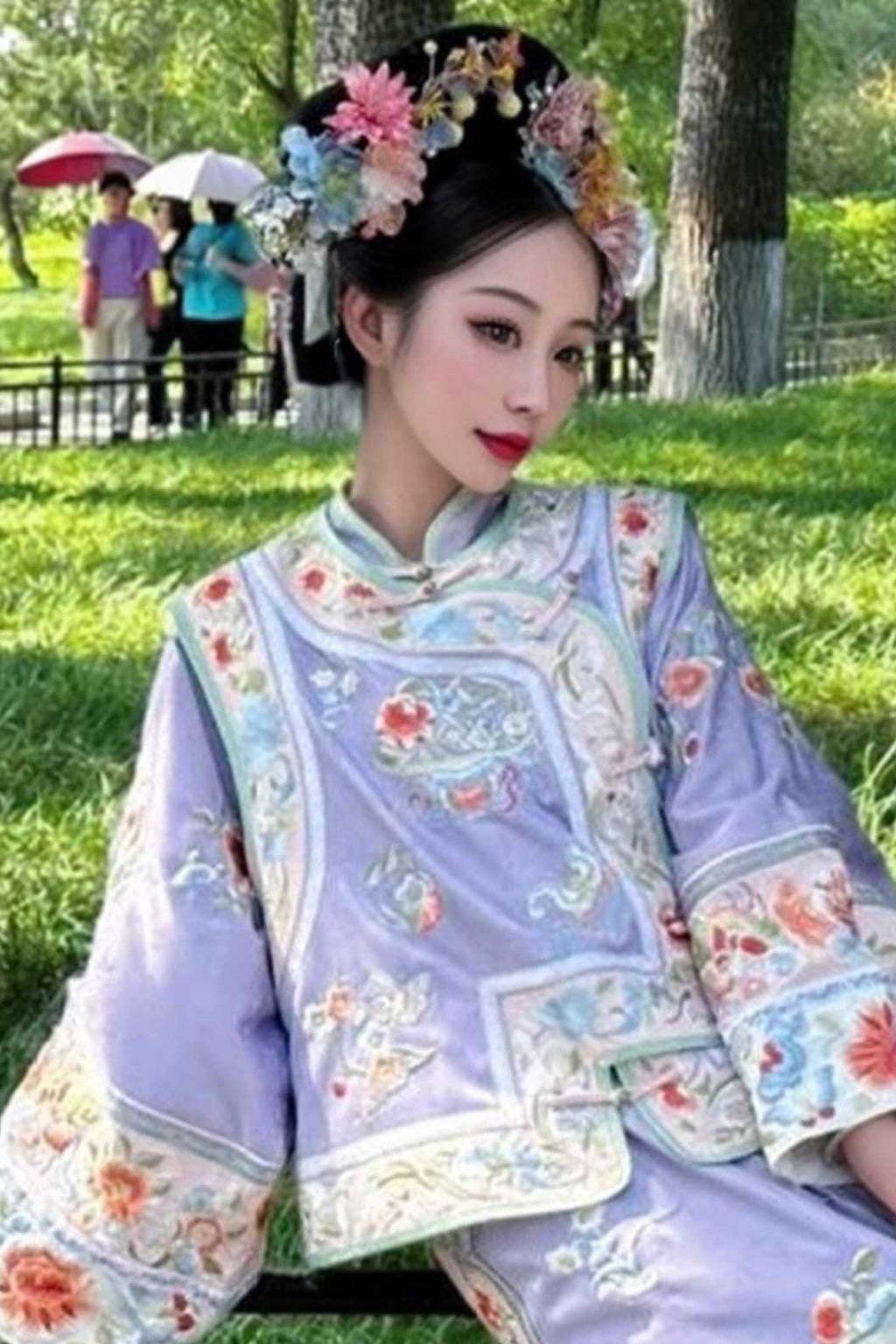 Qing dynasty hanfu purple hanfu dress  with waistcoat and mantle - biluogege 碧落格格