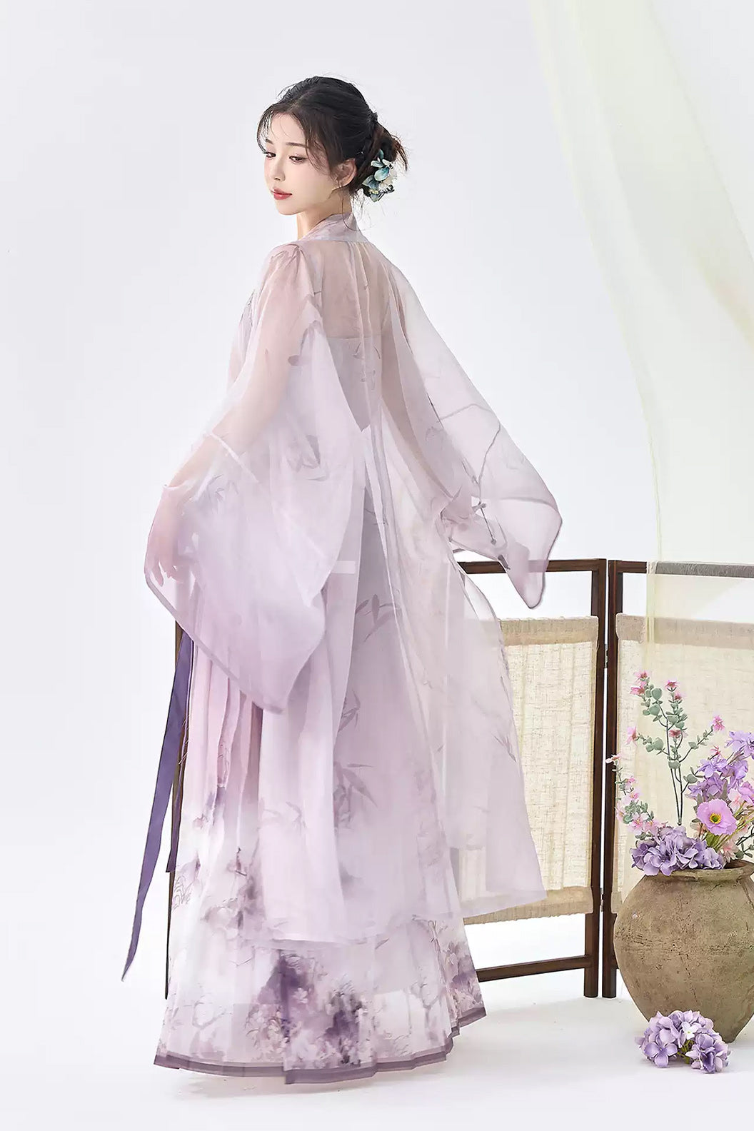 Modern Hanfu  Clothing Long Sleeve Round Collar Shirt Eight Panel Skirt Blue Hanfu Dress - haiyannailan 海盐奶蓝