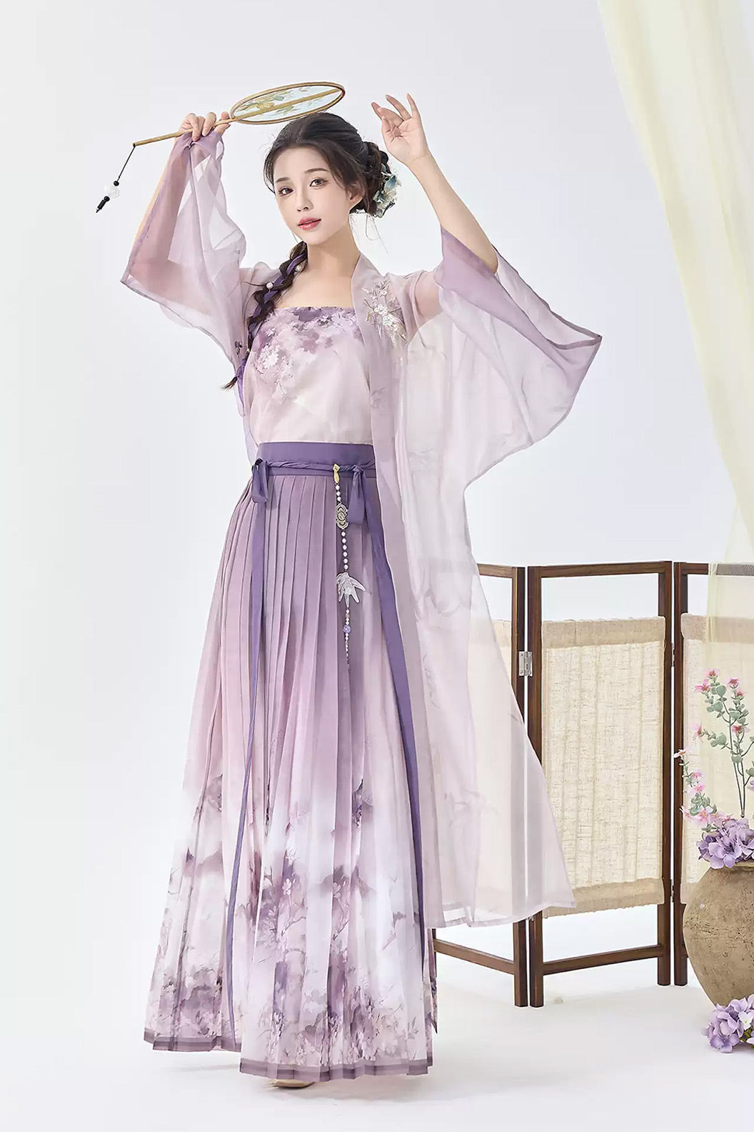 Modern Hanfu  Clothing Long Sleeve Round Collar Shirt Eight Panel Skirt Blue Hanfu Dress - haiyannailan 海盐奶蓝