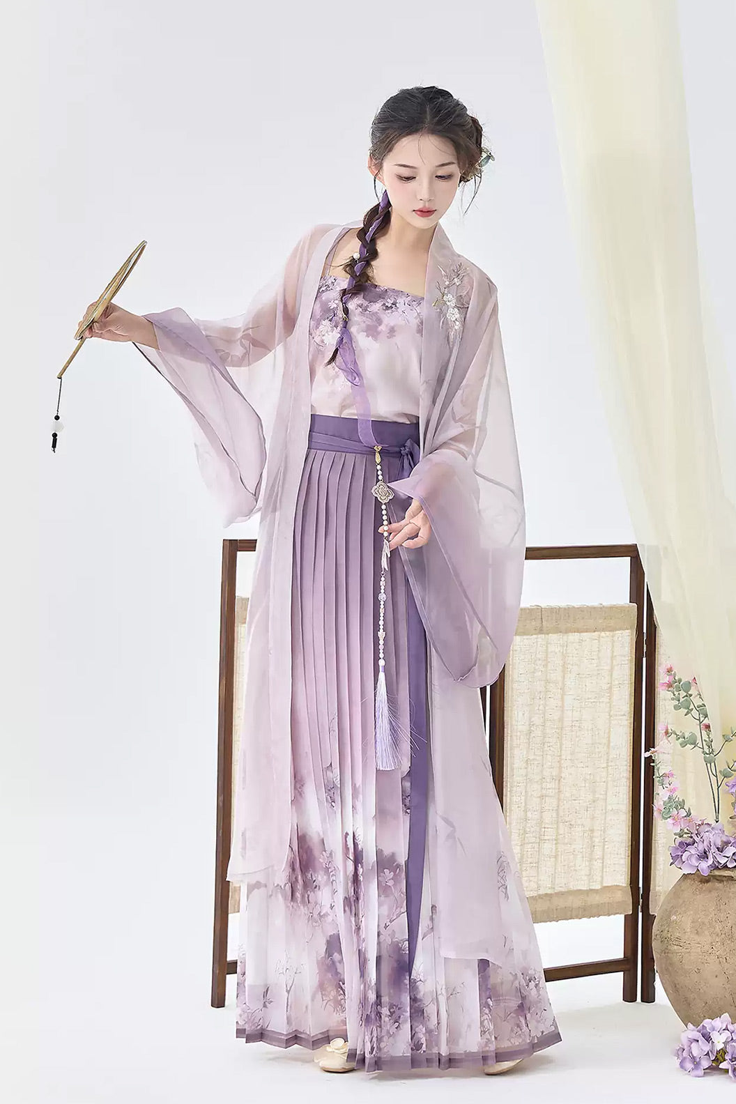 Modern Hanfu  Clothing Long Sleeve Round Collar Shirt Eight Panel Skirt Blue Hanfu Dress - haiyannailan 海盐奶蓝