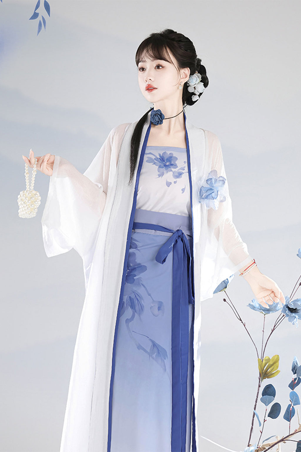 Song Dynasty White-green Hanfu Dress Bòzi Robe with Long Shirt - guyu 谷雨