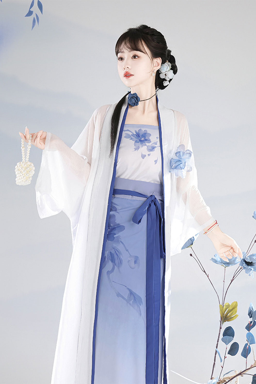 Song Dynasty White-green Hanfu Dress Bòzi Robe with Long Shirt - guyu 谷雨