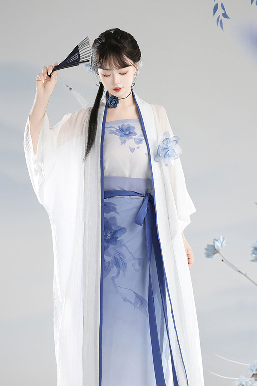 Song Dynasty White-green Hanfu Dress Bòzi Robe with Long Shirt - guyu 谷雨