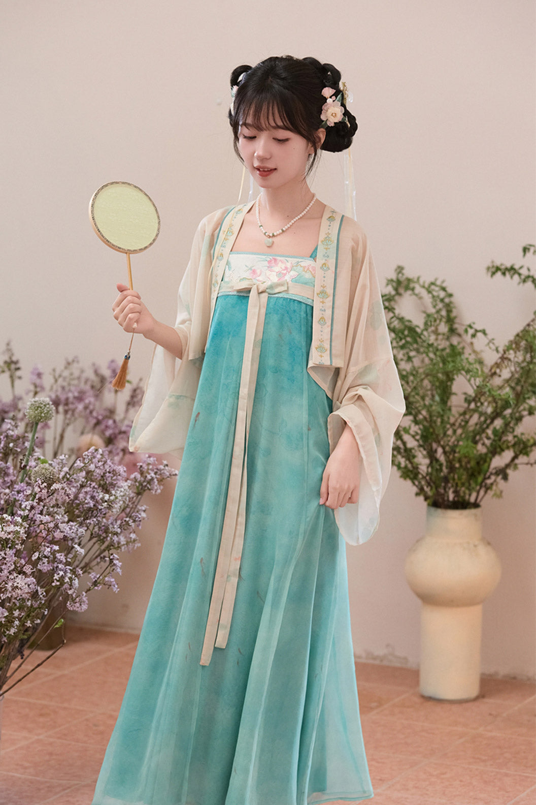 Song Dynasty Blue Hanfu Dress Outer Robe Chest High Koi Fish Dress - xiaohexian 小荷仙（Preorder）