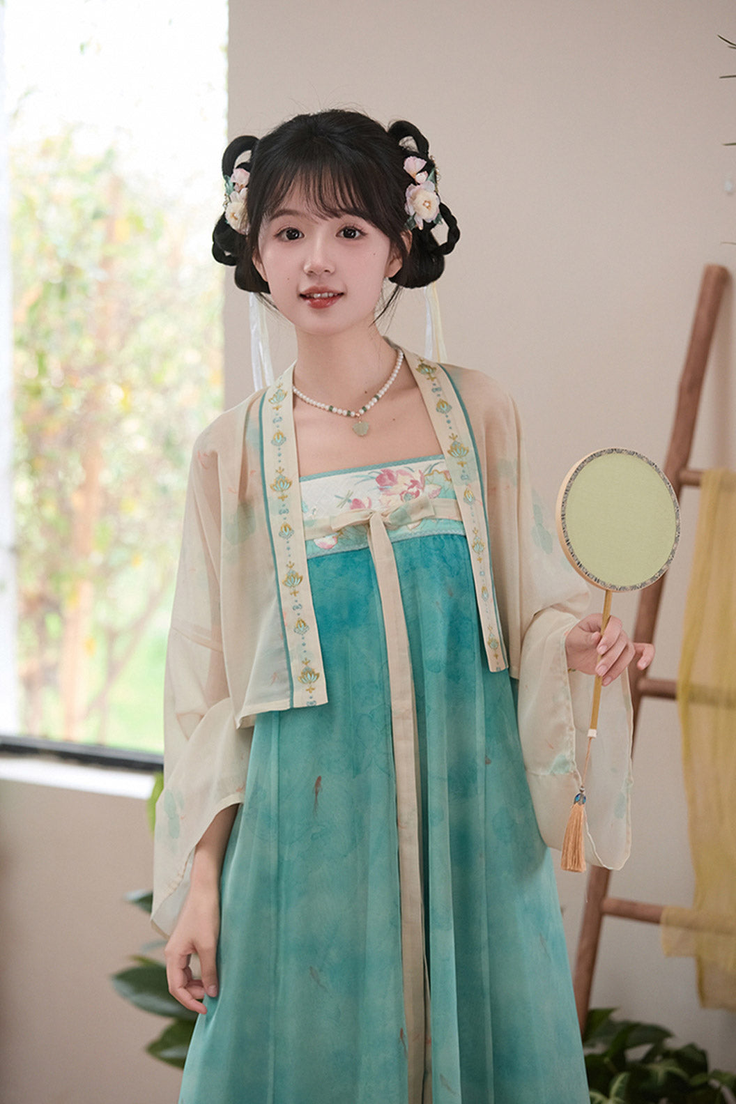 Song Dynasty Blue Hanfu Dress Outer Robe Chest High Koi Fish Dress - xiaohexian 小荷仙（Preorder）