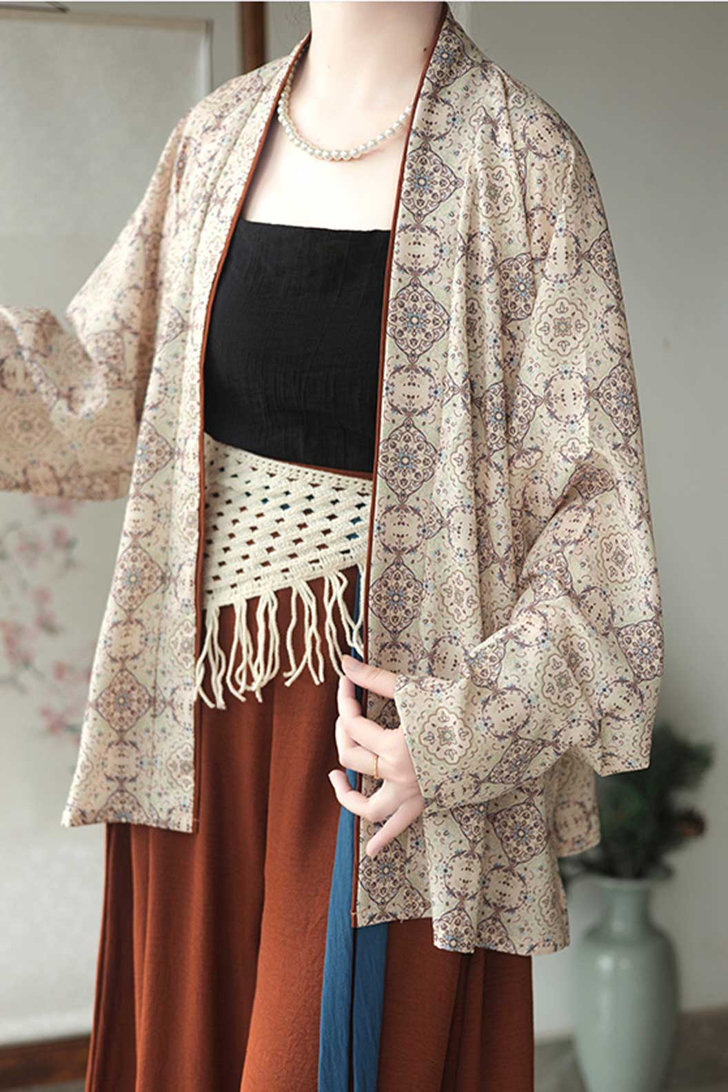 Song Dynasty Blue Hanfu Dress with Tencel Strap and Airplane Sleeves - qinngyu青玉