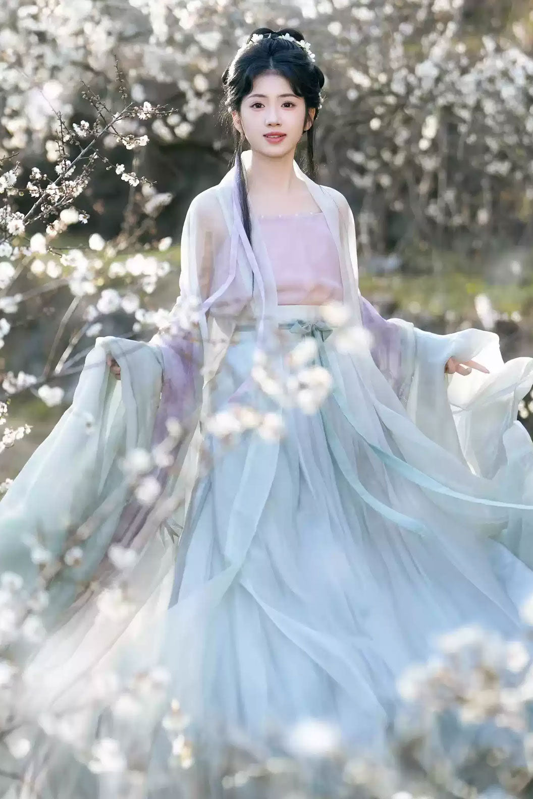 Song Dynasty Blue Hanfu Dress with Wide Sleeves for Daily Wear - languangsui 澜光碎