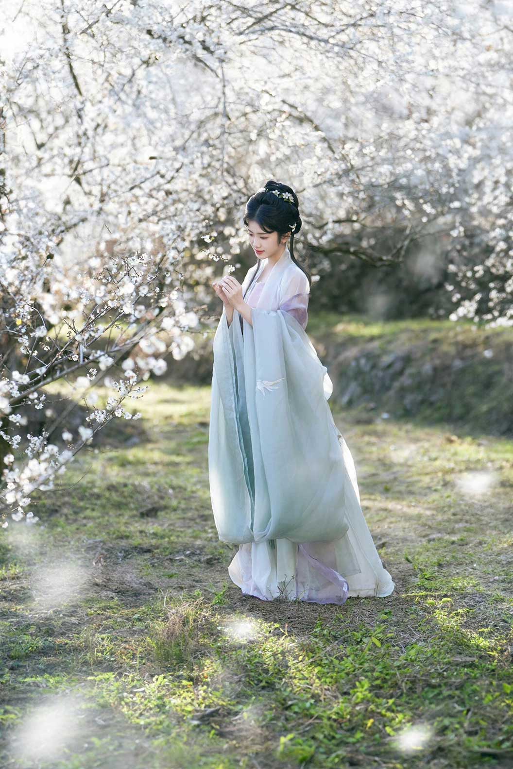 Song Dynasty Blue Hanfu Dress with Wide Sleeves for Daily Wear - languangsui 澜光碎