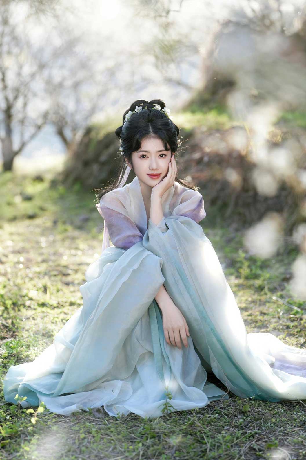 Song Dynasty Blue Hanfu Dress with Wide Sleeves for Daily Wear - languangsui 澜光碎