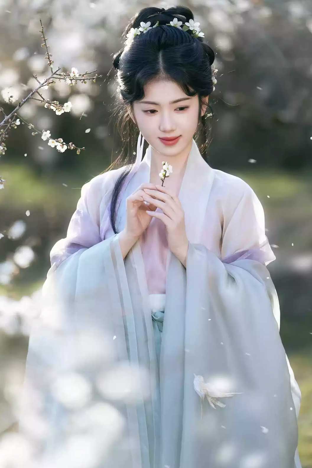 Song Dynasty Blue Hanfu Dress with Wide Sleeves for Daily Wear - languangsui 澜光碎